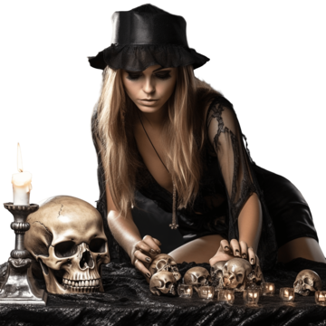 halloween witch making magic with scull in halloween night magic holidays and mystic concept, Halloween Girl, Witch, Wizard Hat PNG Image and Clipart